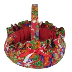 Fabric Gift Basket Veggie Fruit Print Kitchen Decor Red, Soft Approx. 6" Easter
